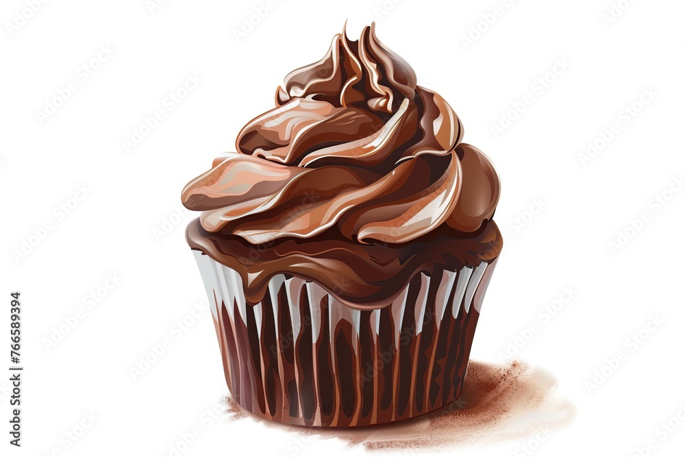 Illustration of chocolate cupcake with whipped cream isolated on white background Illustration of chocolate cupcake with whipped cream isolated on white background