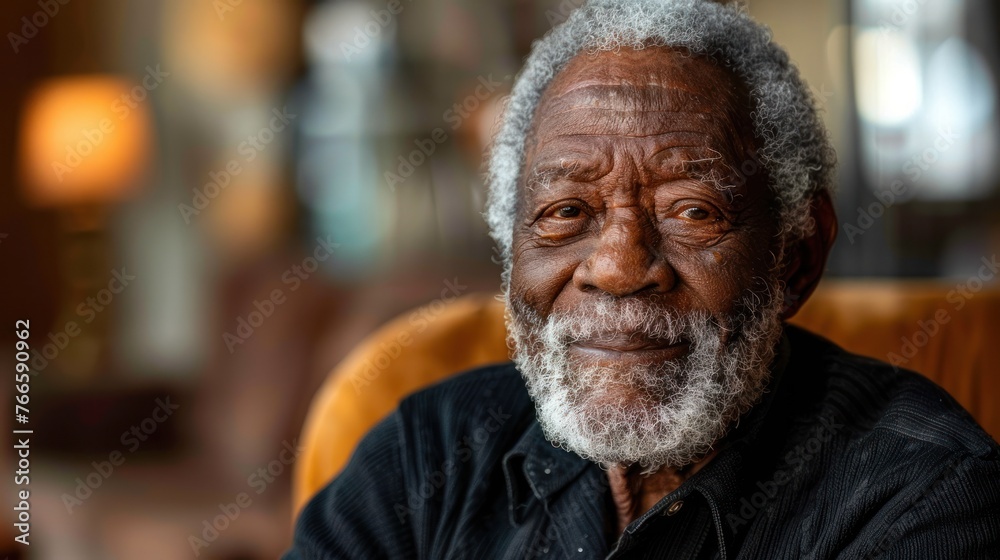 An elderly man is seated in a chair, facing the camera attentively An elderly man is seated in a chair, facing the camera attentively