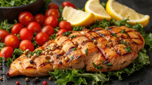 A close up view of a plate filled with delicious chicken dish