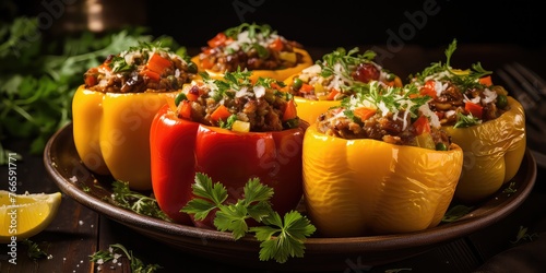 Satisfying and Nutritious: Enjoy a Stuffed Bell Pepper Filled with Quinoa, Beef, and Veggies, Offering a Wholesome and Flavorful Meal 
