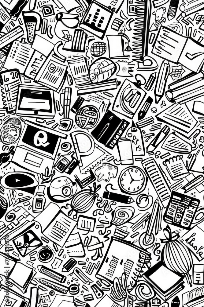 A black and white drawing of different objects. Can be used for design projects