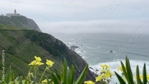Panoramic view of Cabo da Roca with lighthouse, westernmost point of Europe in Sintra-Cascais National Park, Portugal. photo