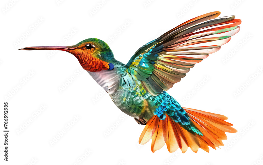 Beautiful flying hummingbird isolated on white or transparent background