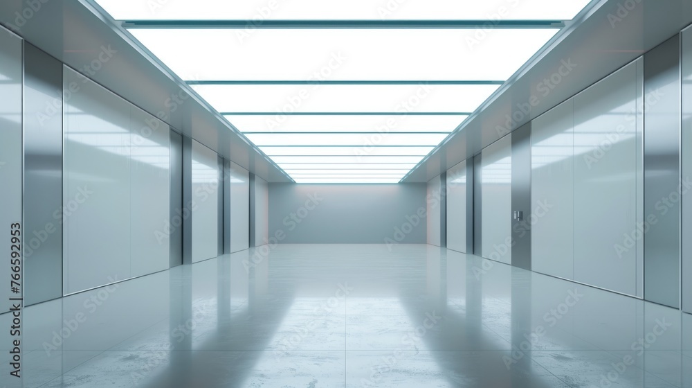 A long hallway with a skylight, perfect for architectural design projects A long hallway with a skylight, perfect for architectural design projects