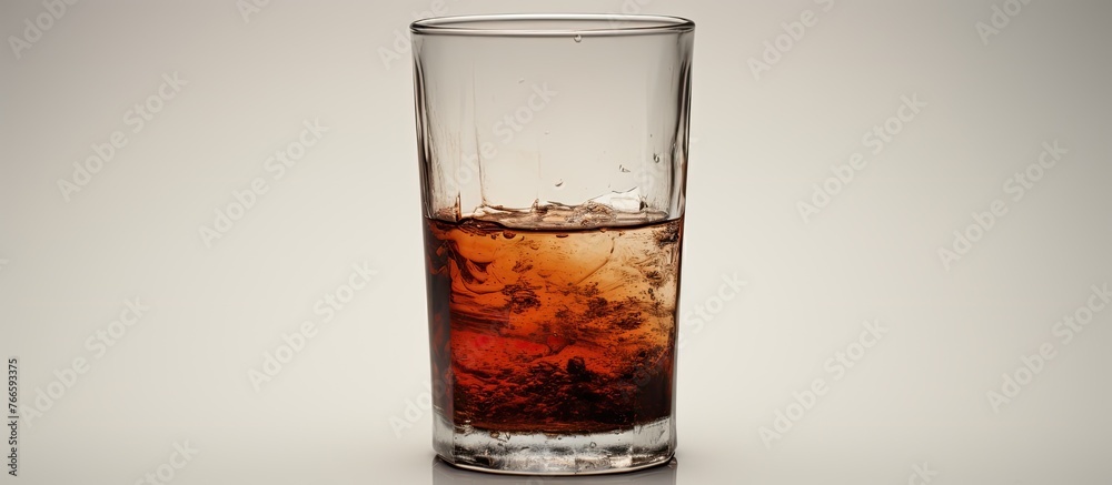 A clear glass containing carbonated beverage with bubbles inside, refreshing and fizzy A clear glass containing carbonated beverage with bubbles inside, refreshing and fizzy