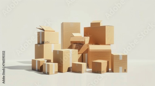 A group of cardboard boxes stacked on top of each other. Perfect for logistics and storage concepts