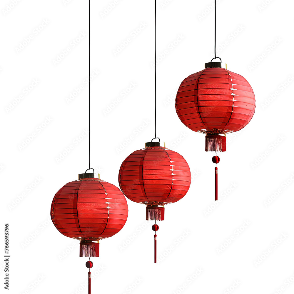 Obraz premium Chinese red lanterns isolated on white or transparent background