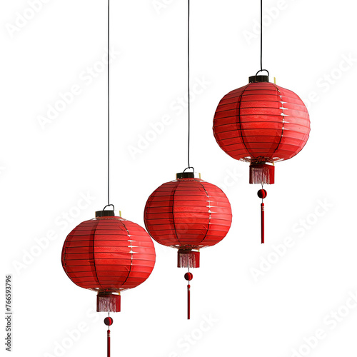 Chinese red lanterns isolated on white or transparent background