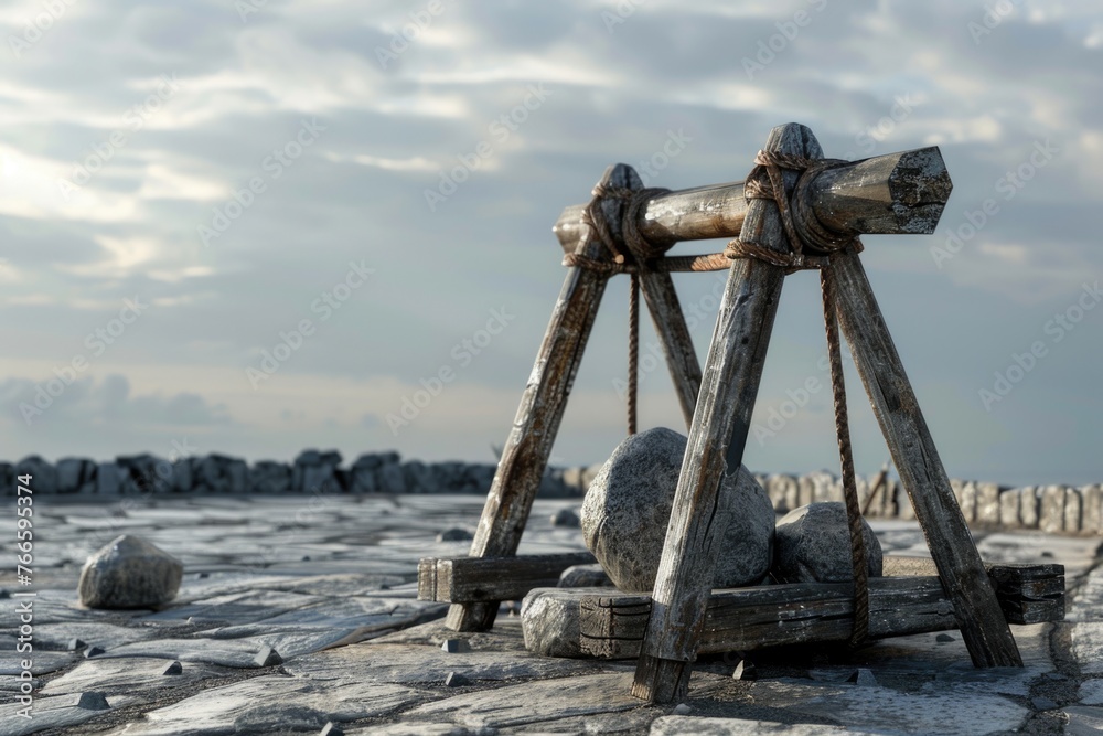 A wooden structure sitting on top of a rocky beach. Suitable for travel brochures or nature-themed websites