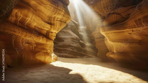 Sunbeam highlights Antelope Canyon's curves and textures in a dance of light and shadow, Arizona