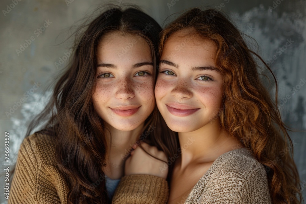 Obraz premium Two young women standing next to each other. Ideal for illustrating friendship or teamwork