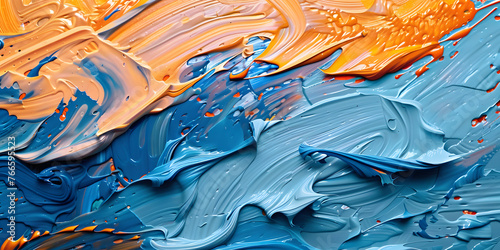 Dynamic Acrylic Pour Art with Blue and Orange Swirls