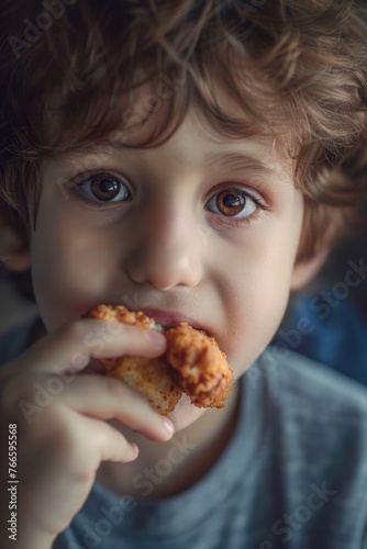Young boy enjoying a slice of pizza. Perfect for food and lifestyle concepts