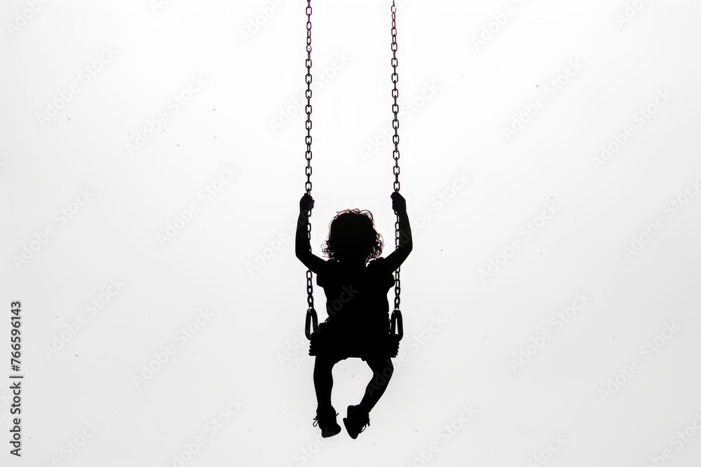 A young girl happily swinging on a swing, perfect for playground or childhood themes - obrazy, fototapety, plakaty 