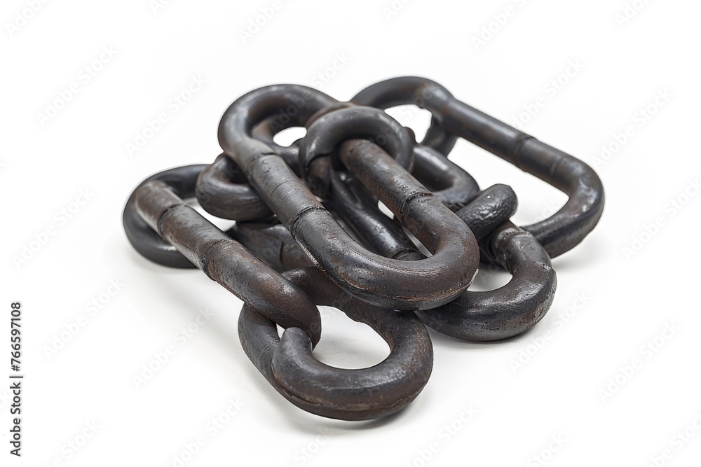 Obraz premium Rusty chains lying on a white background, suitable for industrial concepts