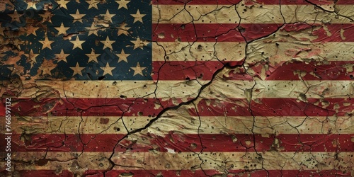 Patriotic American flag painted on a cracked wall. Ideal for patriotic themes or historical events