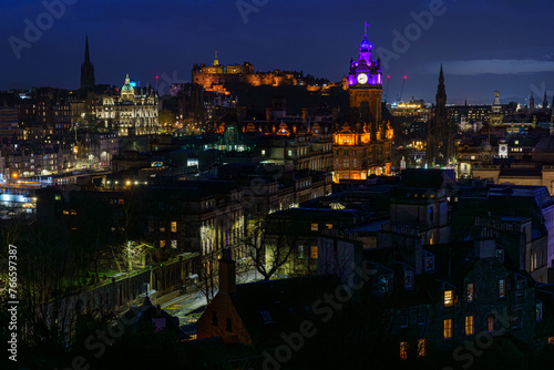 Edinburgh's lit streets in the evening