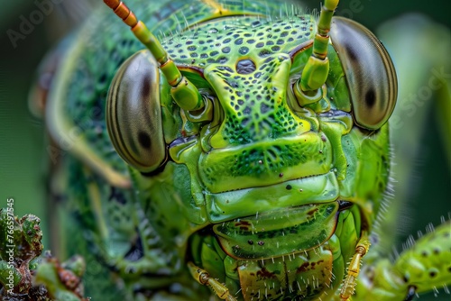 High-resolution close-up of green locust, detailed insect macro photography © Lucija