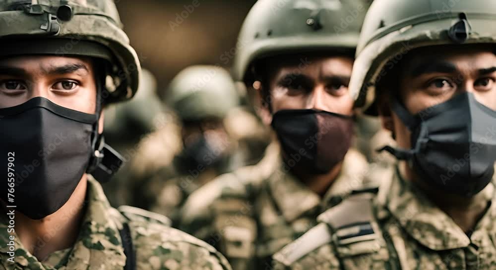 Soldiers with protective masks. Soldiers with protective masks.
