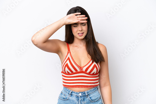 Young Brazilian woman isolated on white background with tired and sick expression