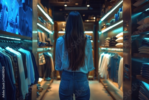 A woman browsing in a clothing store, suitable for fashion concepts