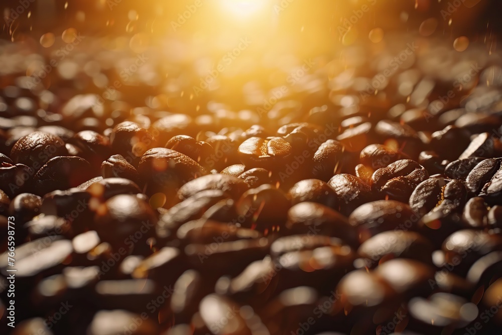 Background of roasted coffee beans with sunlights Background of roasted coffee beans with sunlights