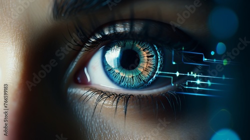 Eye with Virtual Hologram Overlay