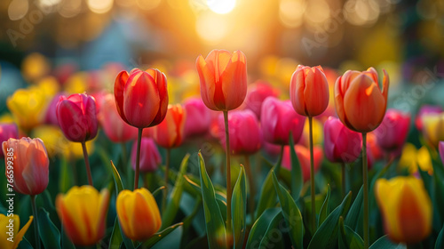 colorful flowers in spring garden