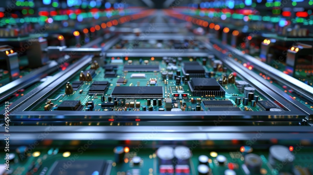 Close up of a circuit board with electronic components. Suitable for technology and engineering concepts