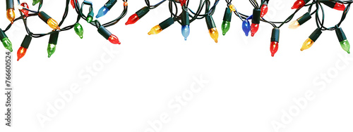 Christmas lights decoration border isolated on white or transparent background