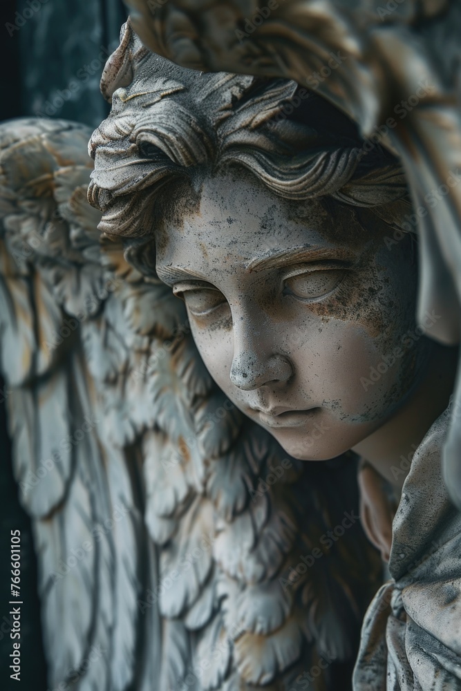 Detailed view of an angel statue, suitable for various projects Detailed view of an angel statue, suitable for various projects