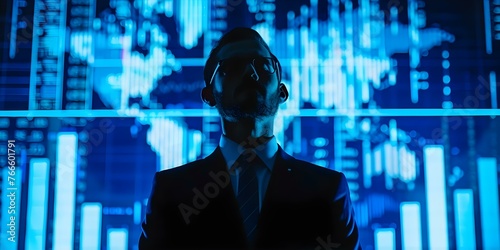 A business analyst analyzing stock market trends through blue graphs and charts in this photo. Concept Business Analysis, Stock Market Trends, Data Visualization, Blue Graphs, Charts