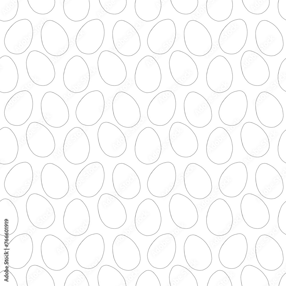 Easter egg silhouette hand drawn geometry elements seamless pattern for paper craft, fabric design. Black and white background for coloring page