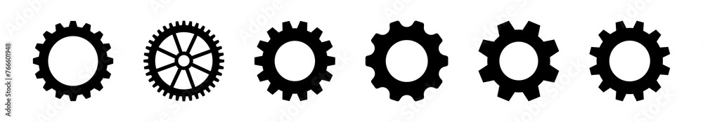 Gear icon set, black gear wheel icons collection. Cogwheel vector icon