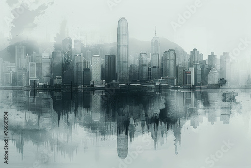 A grayscale cityscape transitioning into a watercolor masterpiece, capturing the imaginative essence of architectural creativity. Concept of urban artistry. Generative Ai.