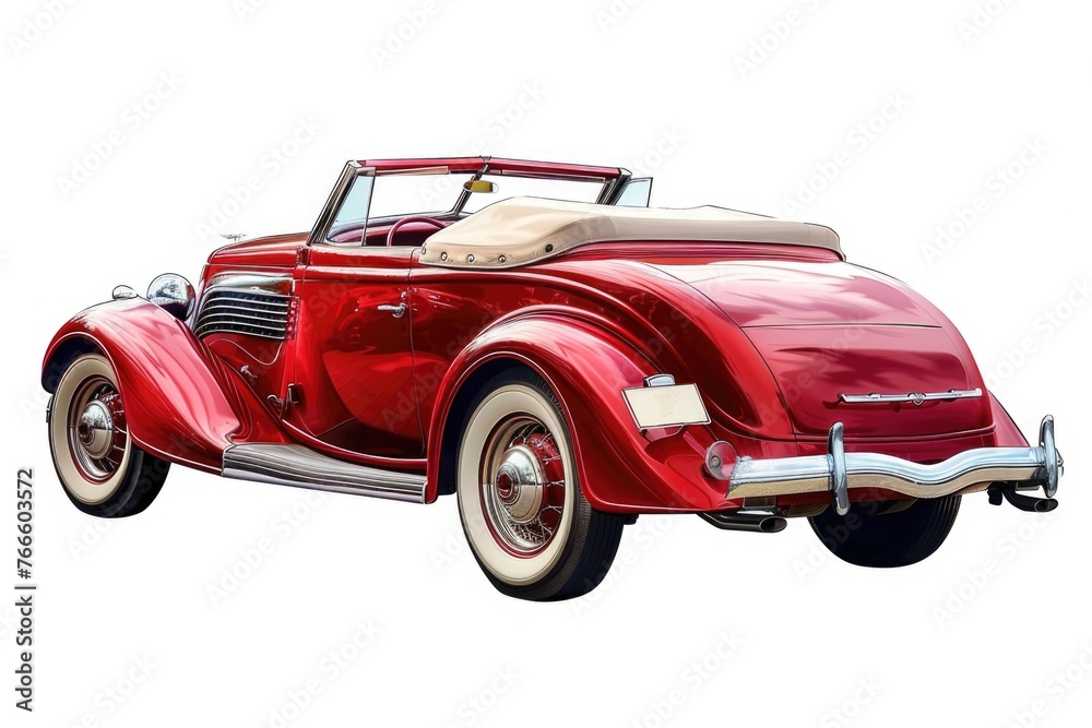 Vintage red car with convertible tan top