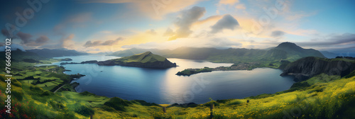 Panoramic Splendor: A Majestic View of the Azores Archipelago at Sunset