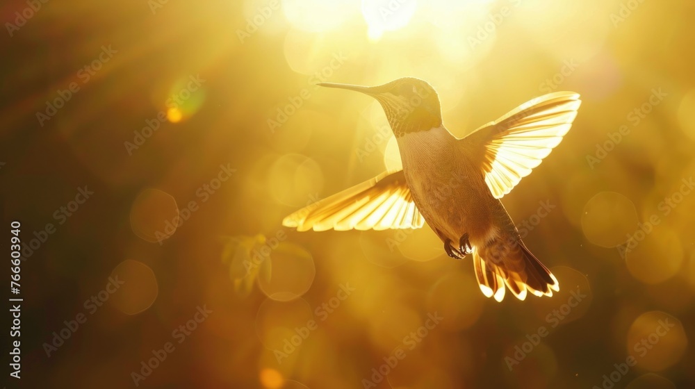 Fototapeta premium A hummingbird in flight, perfect for nature designs