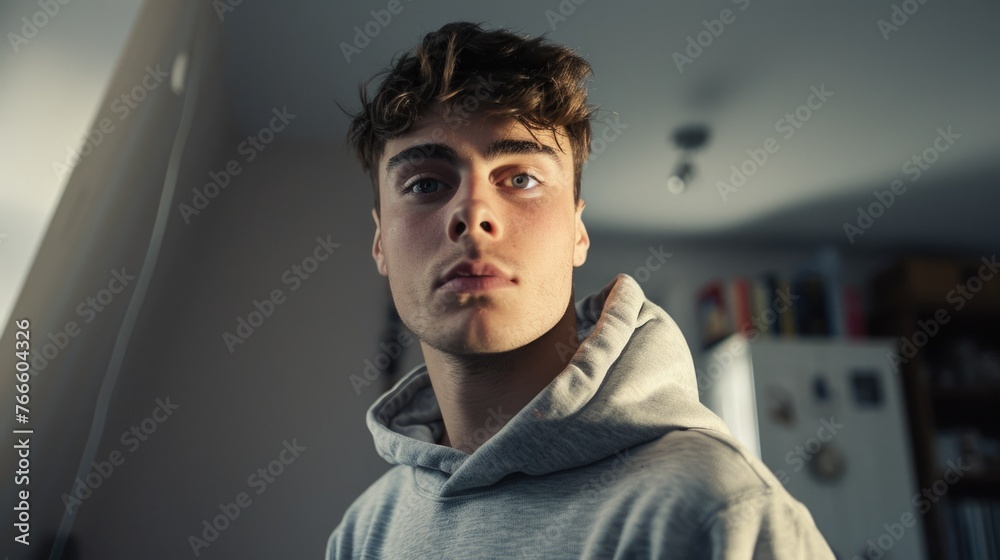 A young man wearing a hoodie looking directly at the camera. Ideal for social media profiles A young man wearing a hoodie looking directly at the camera. Ideal for social media profiles