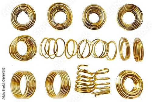A bunch of gold colored coils and springs. Suitable for industrial and engineering concepts