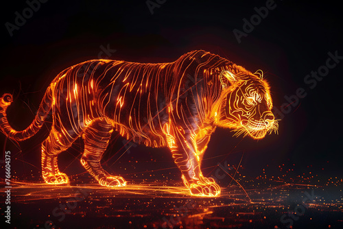  particle wireframe visualization featuring a radiant translucent background showcasing a majestic tiger © River Girl