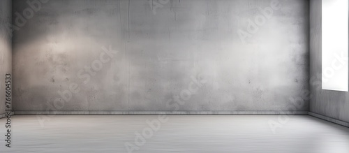 A room devoid of furniture or occupants featuring a solid concrete wall and a single window for natural light