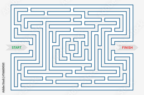 Labyrinth vector, with start and finish sign. Fun Maze game illustration.