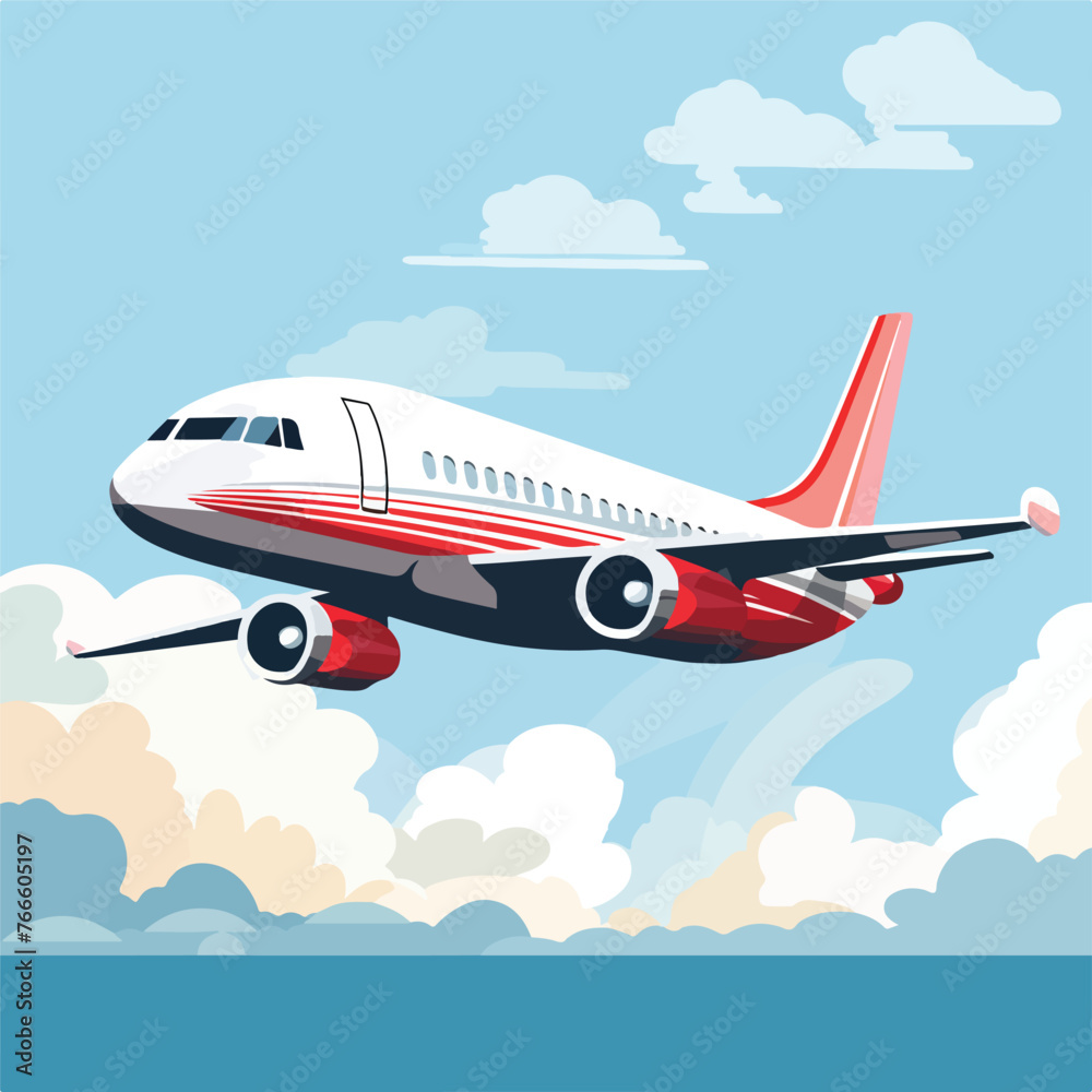Airplane in the sky vector illustration. Flat desig