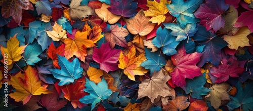 A bunch of colorful autumn leaves covering the ground in a vibrant display of natures beauty.