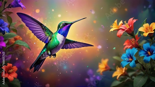 Cosmic Dance  Hummingbird Amidst Starlit Garden