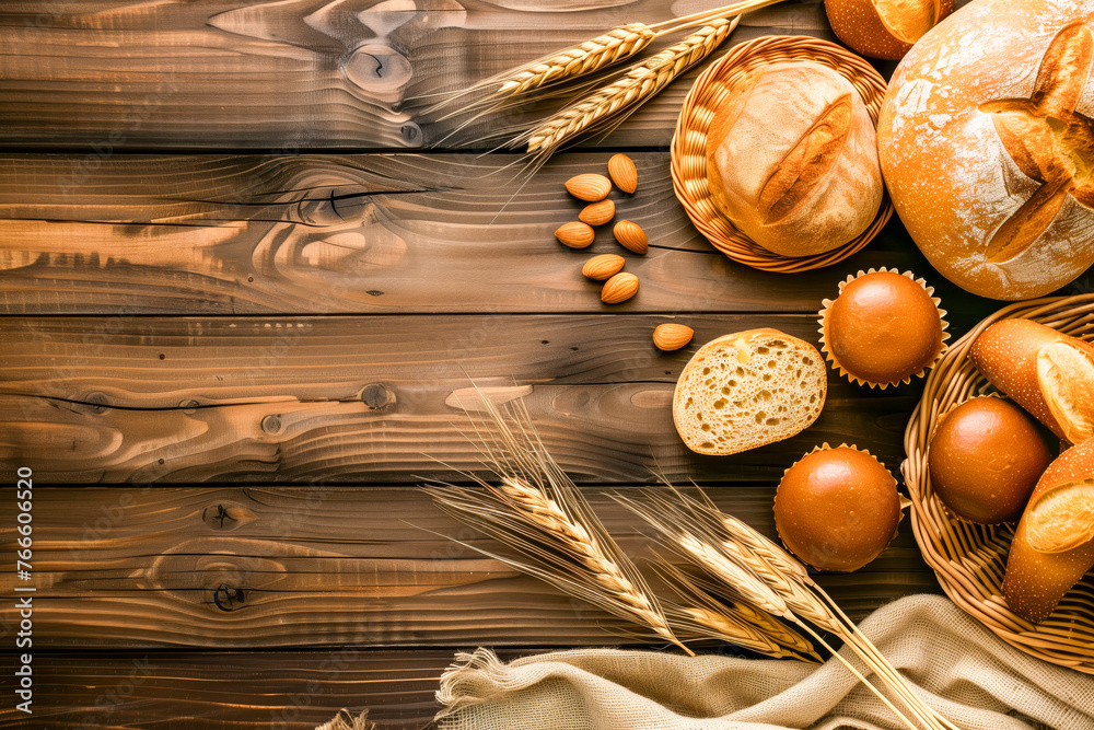 Bakery Bread on a Wooden Table with copy space. Bakery Bread on a Wooden Table with copy space.