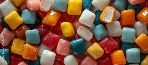 Close-up view of a large pile of assorted colorful candy, showcasing a mix of vivid hues and shapes.