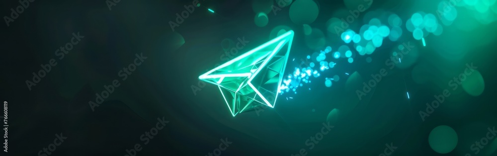 Fototapeta premium Illuminated Paper Airplane in Darkness