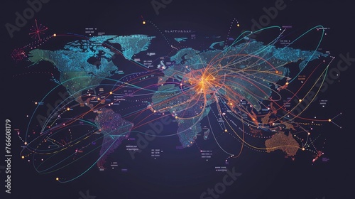 Airline route map with international destinations photo